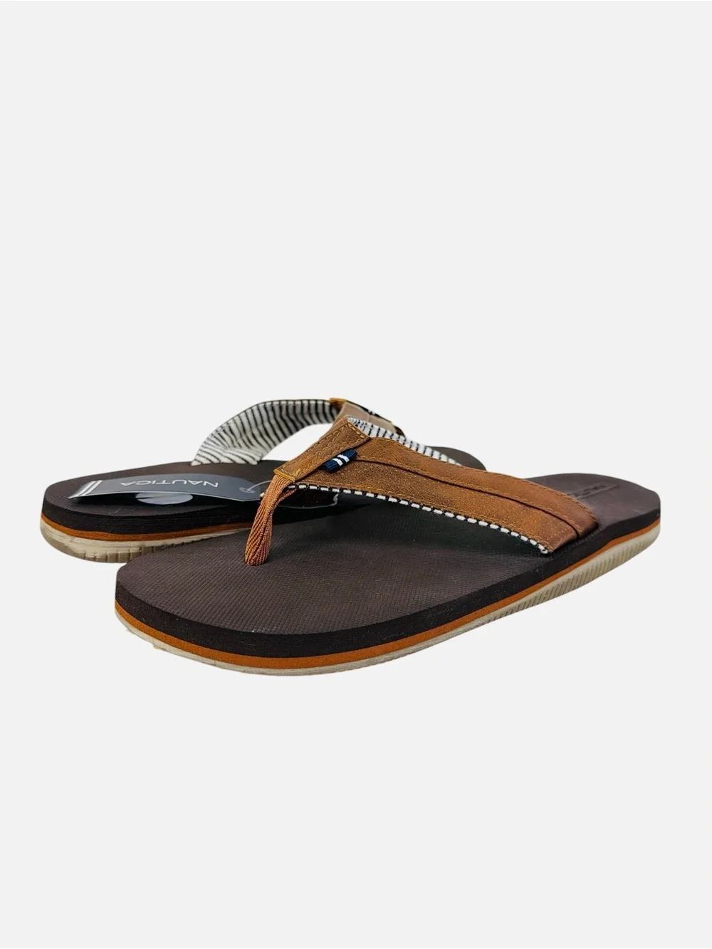 Nautica Clarkson 2 Flip Flop Faux Leather Upper Thong Brown Slip On Mens Sz 10